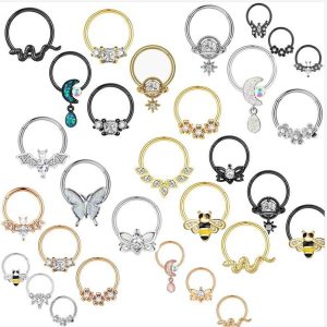 Star Flower Nose Clip Set 3 Pieces Stainless Steel Plated Nose Ring Nose Stud Piercing Jewelry
