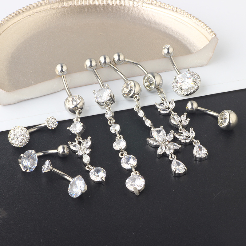 Classic Style Silver Butterfly Belly Button Ring Set - 9 Piece Navel Piercing Jewelry Set - Image 4