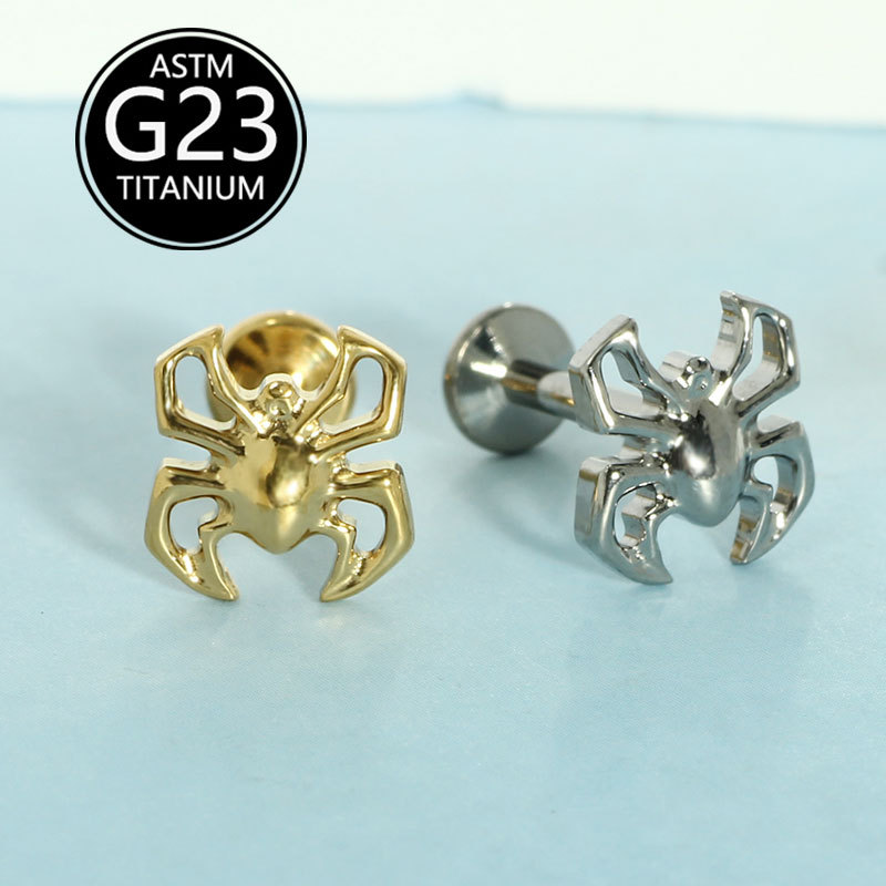 G23 Titanium Spider Lip Nail - Internally Threaded Ear Cartilage Stud for Helix Tragus Conch Piercing - Image 3