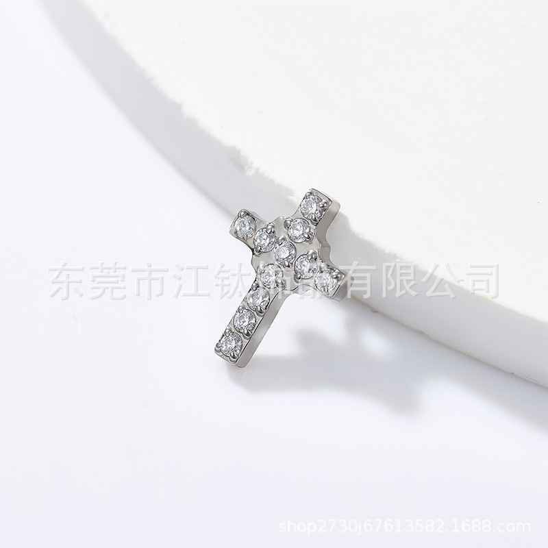 G23 Titanium Cross Earring Inlaid with Zircon - 1.2x10mm Cartilage Stud for Helix Tragus Ear Piercing Jewelry - Image 3