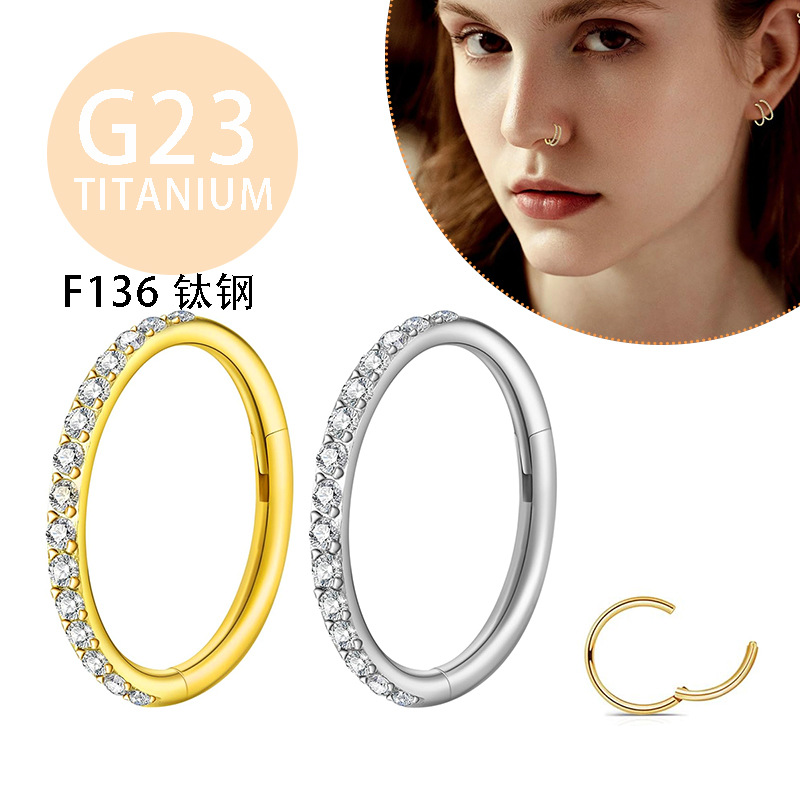 G23 Titanium Simple Luxury Diamond Nose Ring Seamless Closed Ring Zircon Earrings Piercing Jewelry Multifunctional Ring Earrings - Image 5