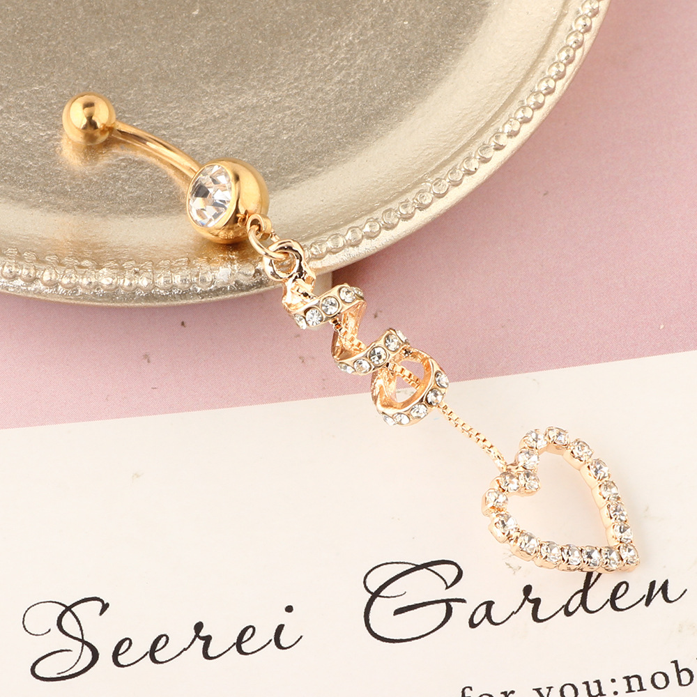 Heart Shape Rose Gold Belly Button Ring Stainless Steel Micro Set Zircon Belly Piercing Jewelry - Image 5