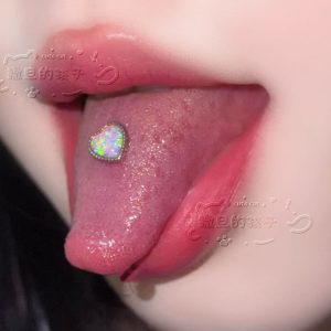 Satan's Child Heart Opal Tongue Barbell Stainless Steel Tongue Ring for Men Women