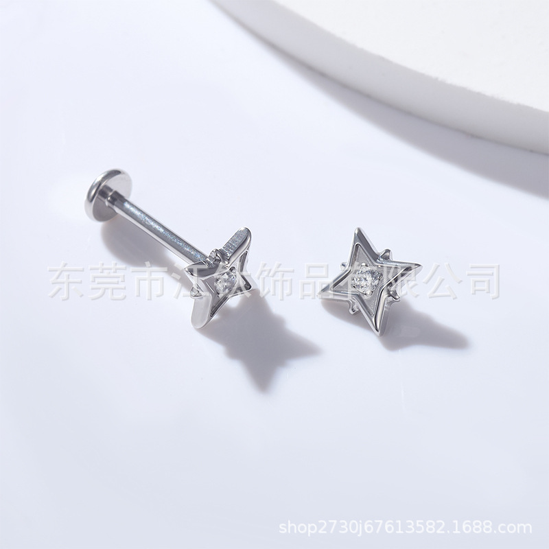G23 Titanium Four-Star Ear Stud with Zircon - ASTM F136 Piercing Jewelry for Cartilage - Image 2