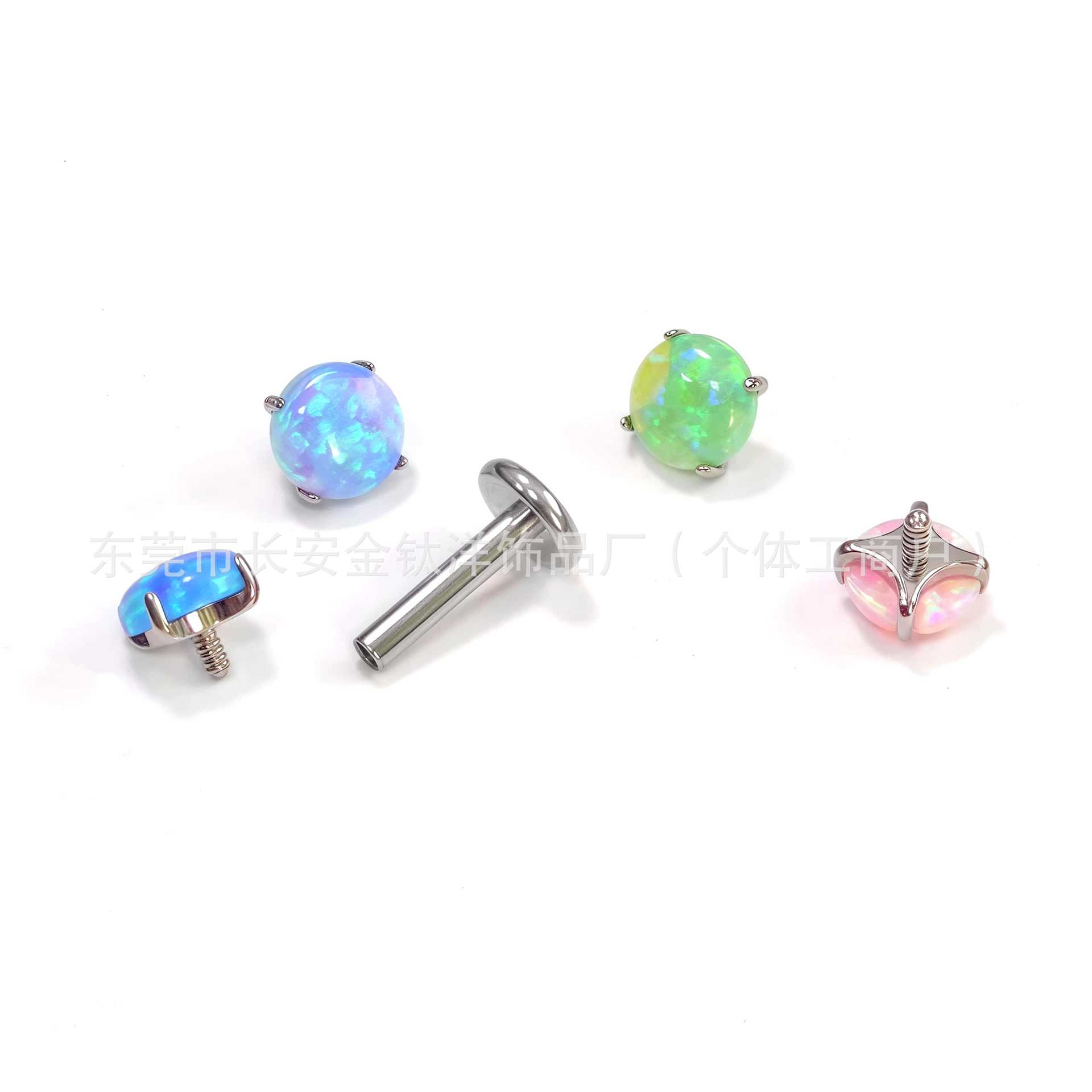 Internally Threaded F136 Titanium Opal Flat-Back Lip Stud Earring with Embedded G23 Titanium Alloy - 4mm - Image 4