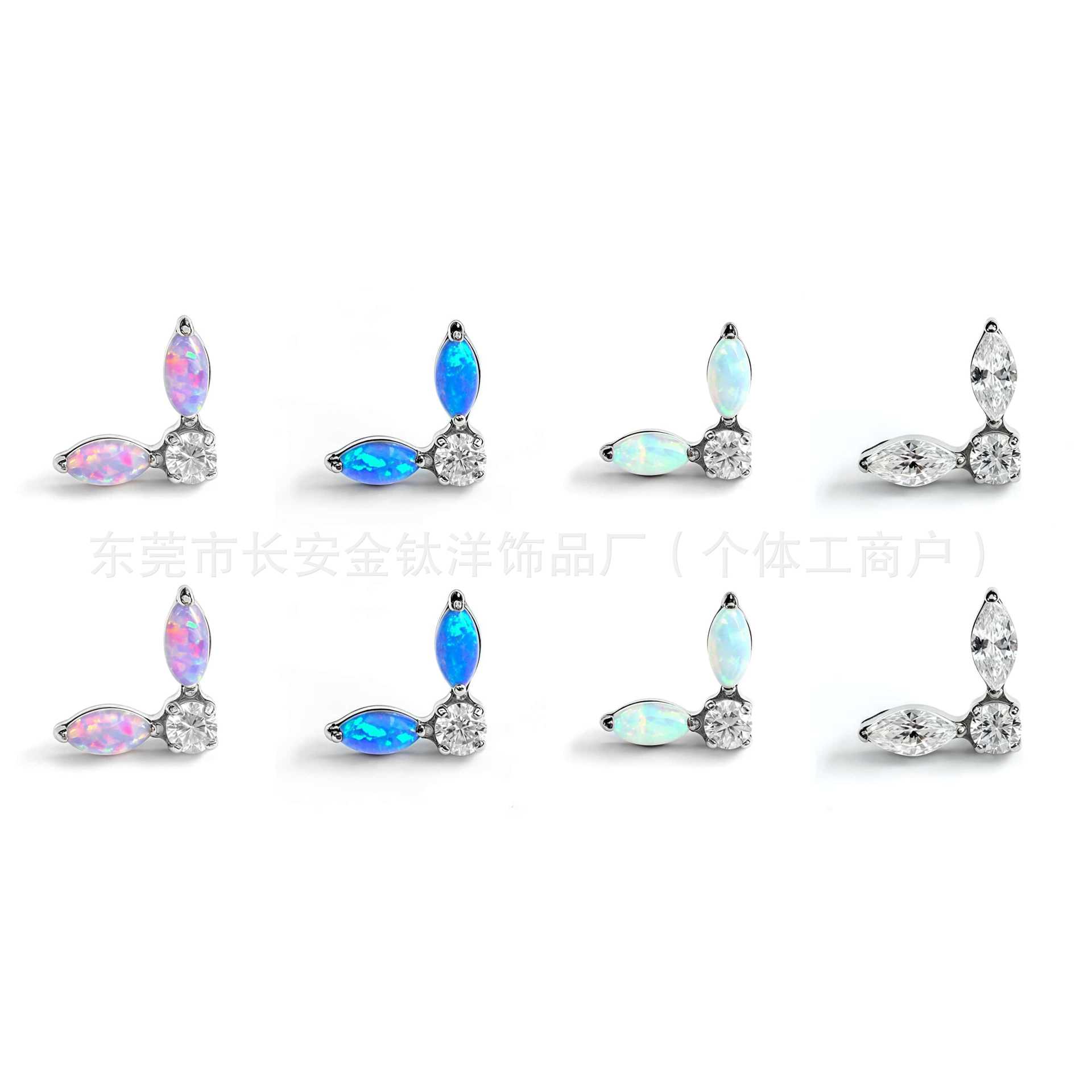 F136 Titanium Marquise Zircon Wing Earrings Lip Studs Nose Studs Ear Bone Studs G23 Titanium Alloy Body Piercing Jewelry - Image 5
