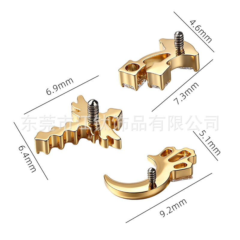 JT1118 G23 Titanium Alloy Cross Moon Lip Stud Ear Bone Stud Body Piercing Jewelry - Image 2