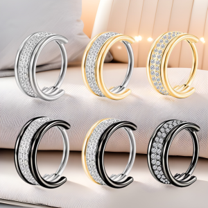 G23 Titanium Double Row Diamond Nose Ring Earring Seamless Hinge Septum Cartilage Jewelry