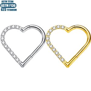 G23 Titanium Piercing Earrings Heart Shaped Zircon Hinge Nose Ring Seamless Open Ring Nasal Septum Piercing Jewelry Cartilage Ring