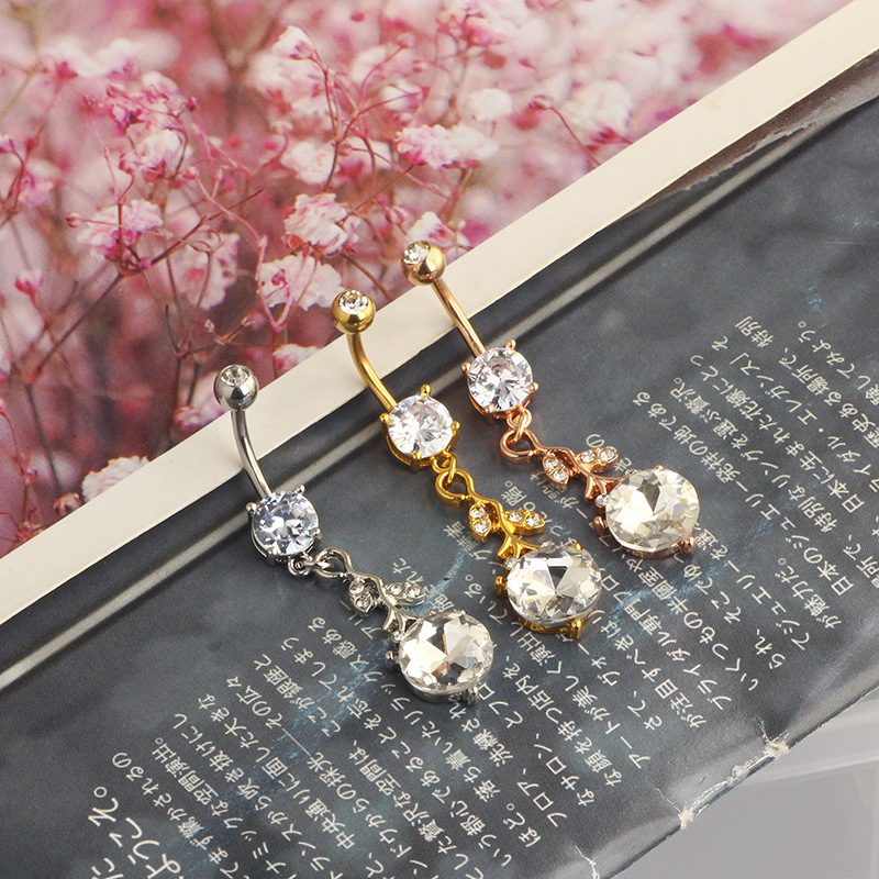 New Leaves Zircon Navel Ring Belly Button Piercing Jewelry 3 Colors Rose Gold Stainless Steel - Image 2