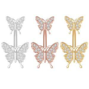 Butterfly Zircon Belly Button Ring Stainless Steel Dangle Navel Piercing Jewelry Rose Gold