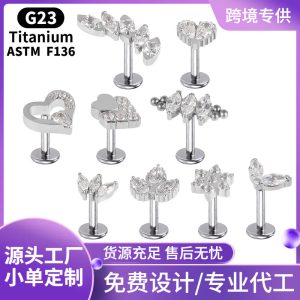 Zsen F136 Titanium Alloy Diamond Lip Stud Labret Piercing with CZ Crystal G23 Titanium Women's Earrings Wholesale