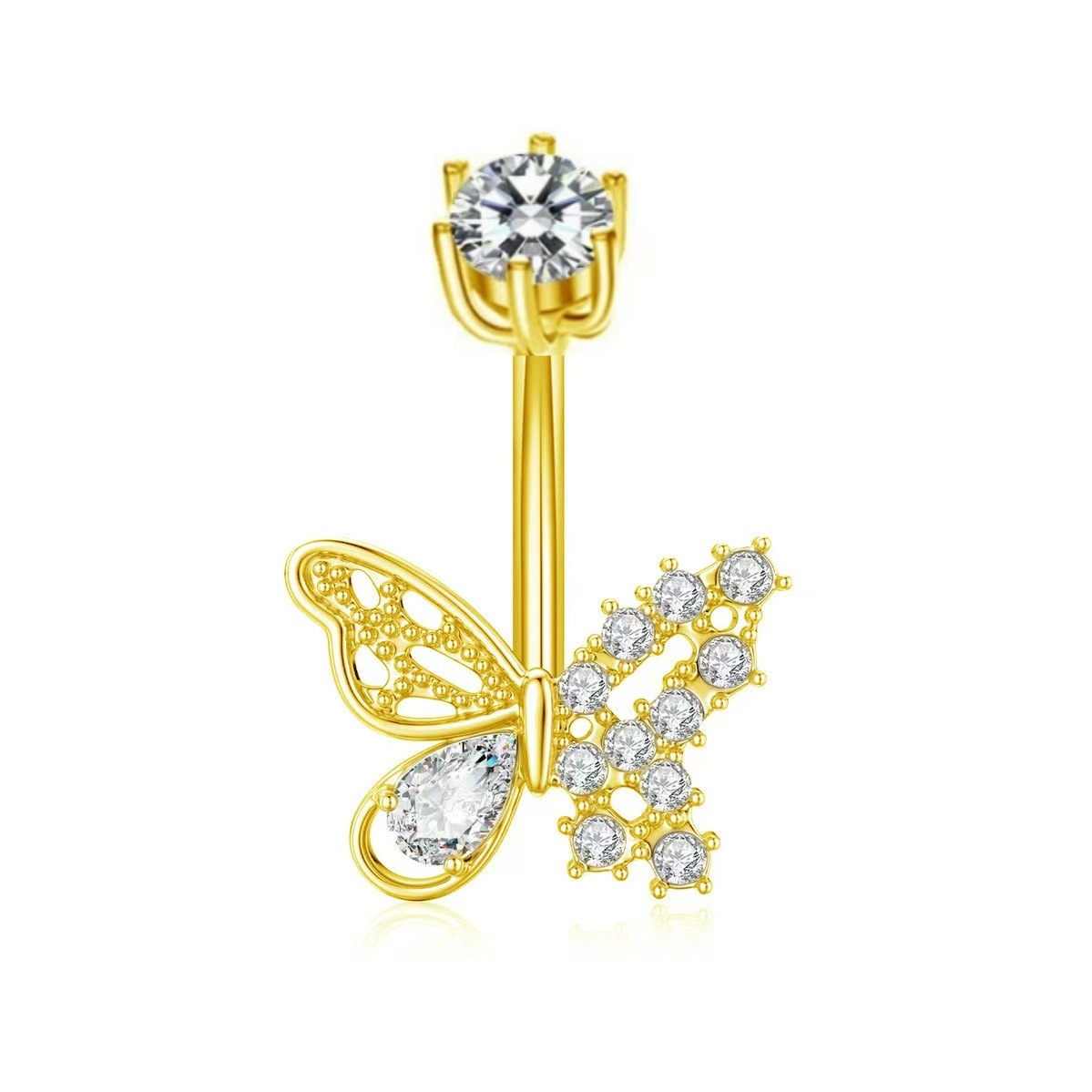 Heart Shaped Stainless Steel Zircon Belly Button Ring Dangle Navel Chain Butterfly Horseshoe Navel Jewelry 2025 Spring - Image 5