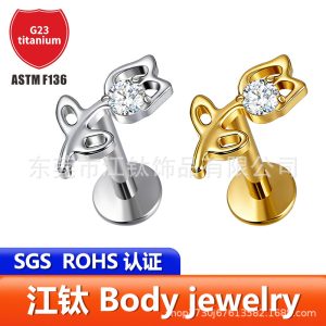 G23 Titanium Rose Flower CZ Cartilage Earring – Flat Back Stud for Helix Tragus Conch