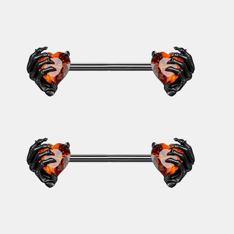Stainless Steel Nipple Ring with Bowknot, Heart Zircon & Devil Wings - Custom Design - Image 5