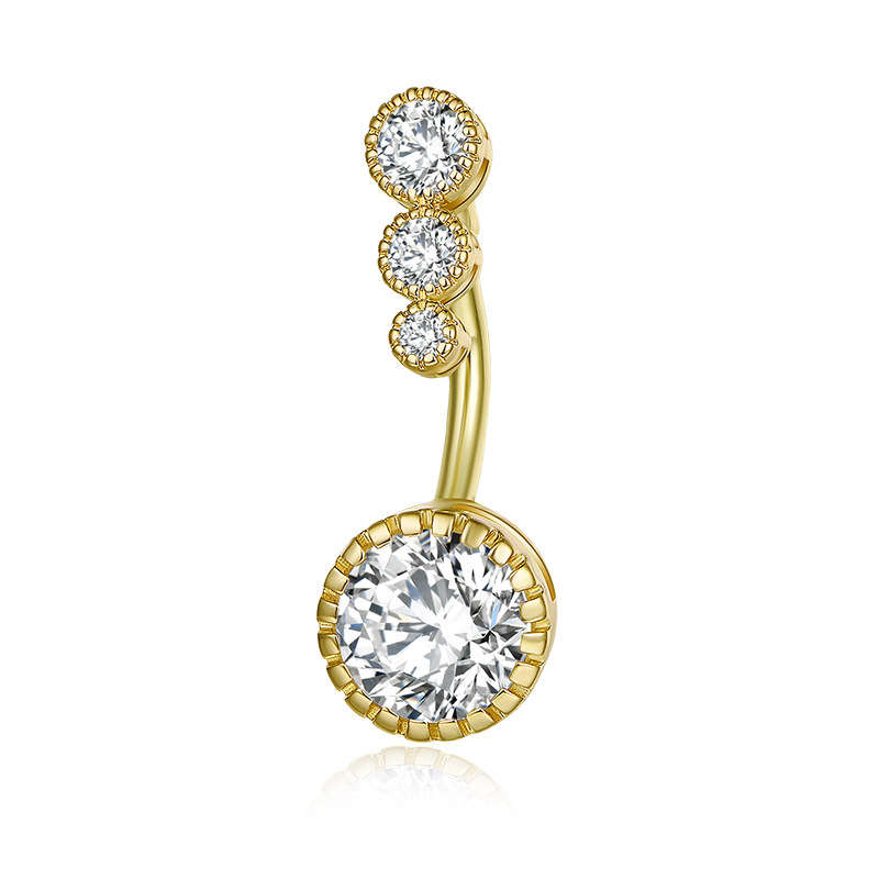 4 Diamond Zircon Belly Button Ring Stainless Steel Gold Tone Geometric Navel Jewelry - Image 4