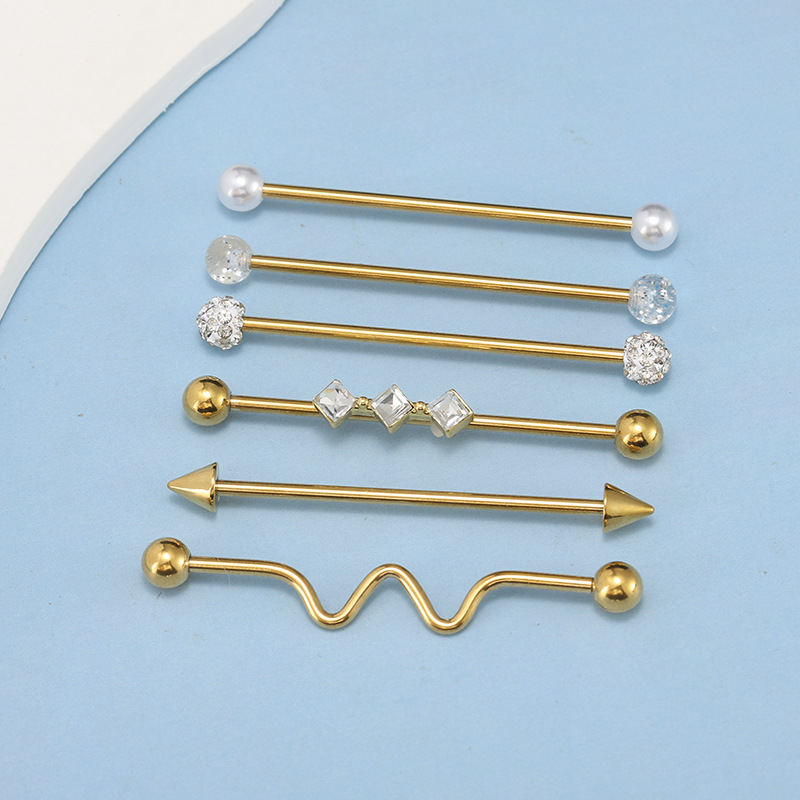 6-Piece Stainless Steel Ear Bridge Rod Earrings Cartilage Studs Ins Style Long Ear Bone Rods Double Ear Piercing - Image 4