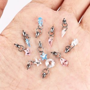 Zesen F136 Titanium Alloy Water Drop Bullet Head Internally Threaded Lip Nail 0.9mm Tooth Lip Nail Ear Bone Nail Accessories Crystal Zircon