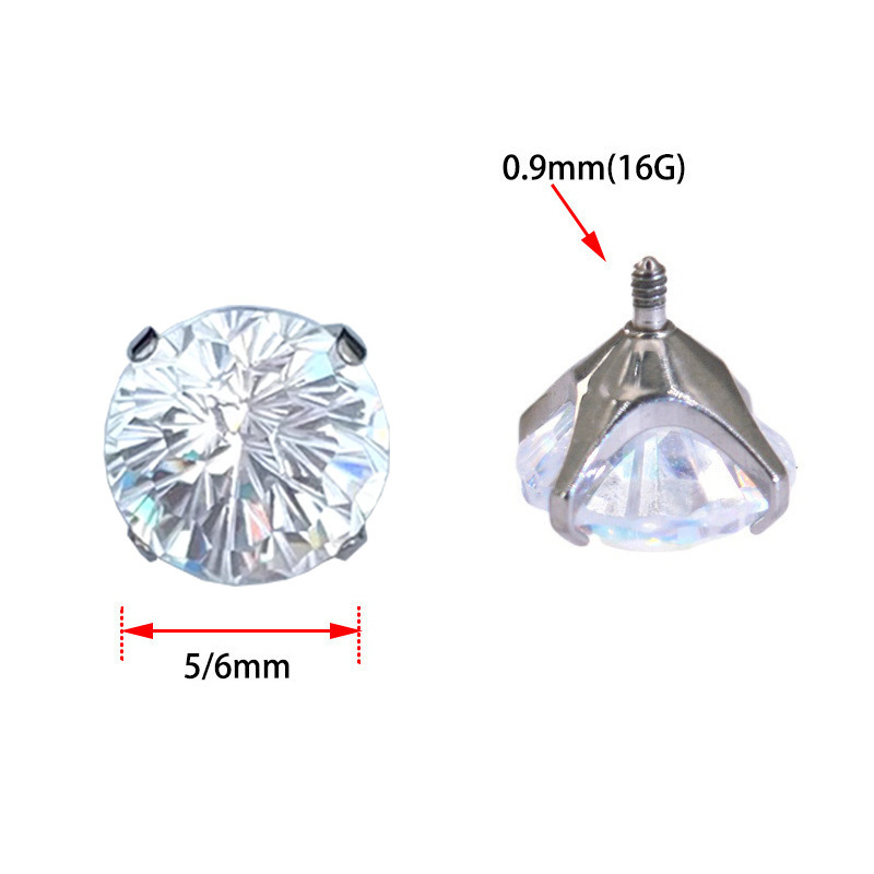 F136 Titanium Alloy Earrings 7A Fireworks Diamond 5-8mm Earrings Wholesale Cochlear Nails with 0.9 Thread - Image 3