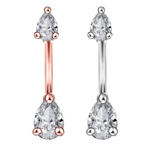 Crystal Drop Navel Piercing - 316L Surgical Steel Sunflower Belly Ring - Rose Gold Belly Button Jewelry