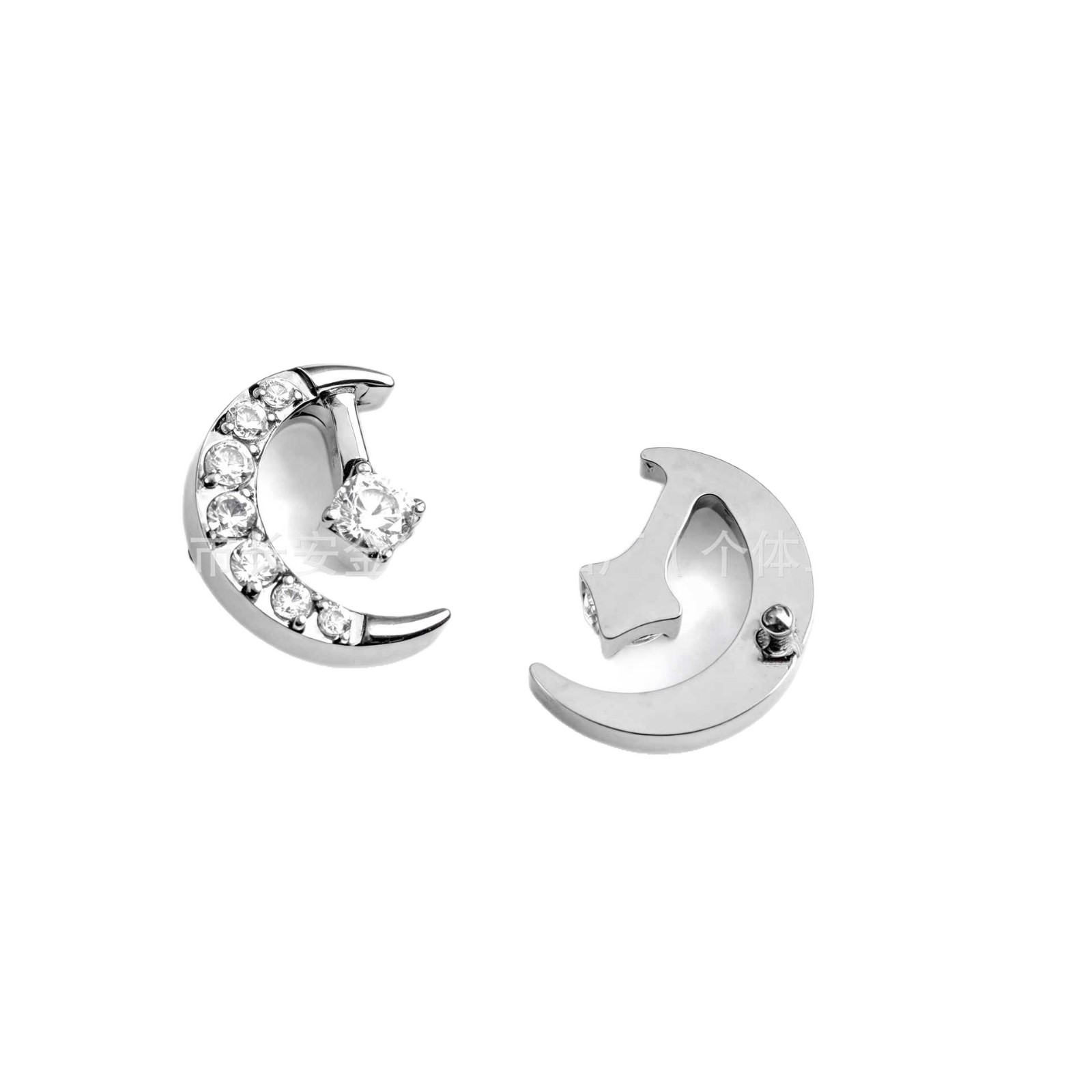 F136 Titanium Curved Moon Bezel Zircon Nose Stud Earrings Body Piercing Jewelry - Image 5