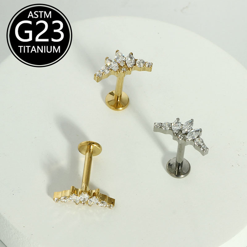 F136 Titanium Zirconia Inner Lip Stud 6-10mm Ear Bone Stud Fashion Versatile Piercing Jewelry - Image 4