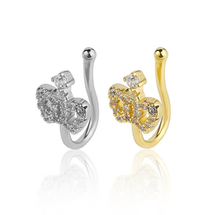 Flower Copper Micro-Set Diamond U-Shape Fake Nose Ring Clip Non-Pierced Fashionable Nose Jewelry - Image 2