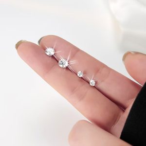 Stainless Steel Zircon Huazi Earrings Simple Fashionable Small Earrings Korean Unisex Ear Pin