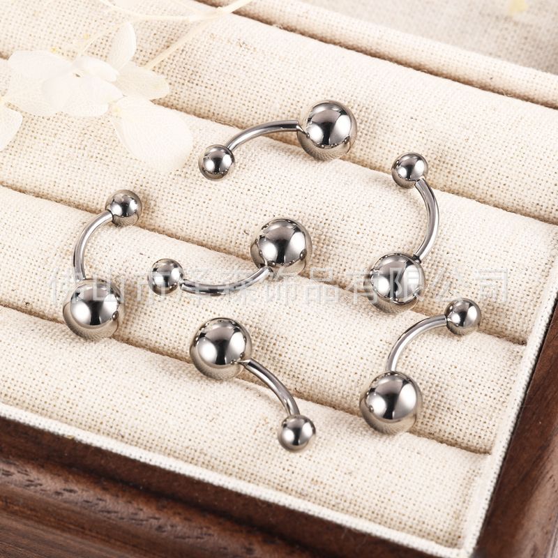 F136 Titanium Alloy Navel Ring Double Ball Internally Threaded Belly Button Ring G23 Titanium Curved Barbell Body Piercing Jewelry - Image 3