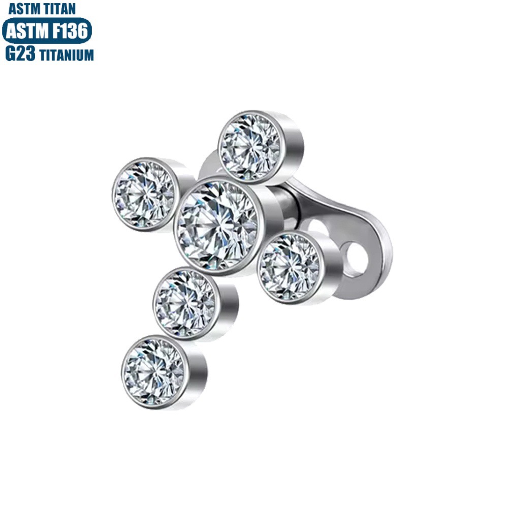 F136 Titanium Alloy Cross Diamond Lockbone Nail Internal Thread Body Piercing Jewelry for Ear Cartilage Dermal Anchor - Image 2