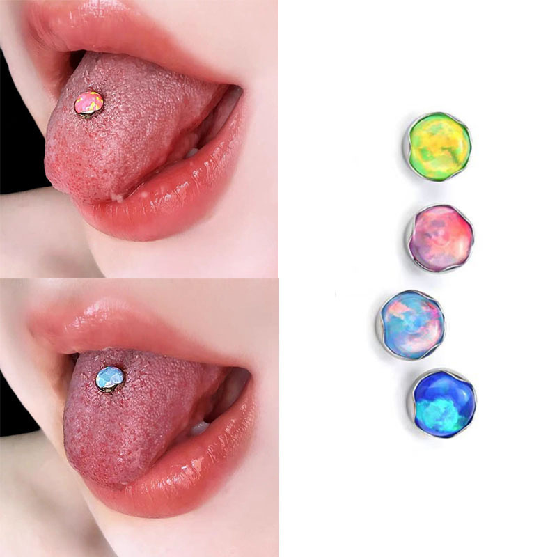 G23 Titanium External Thread Lip Stud Opal Eyebrow Stud Nose Stud Ear Bone Stud Body Piercing Jewelry - Image 3