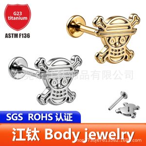 One Piece Skull Head Cartoon Ear Lip Stud G23 Titanium Alloy Body Piercing Jewelry for Cartilage