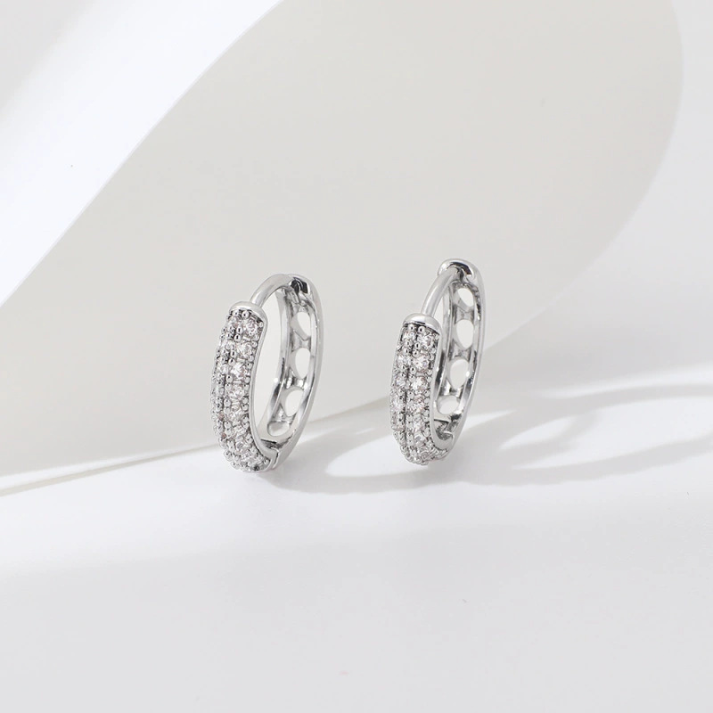 Round Three-Row Zircon Earrings for Women, Simple Fashion Trendy Ear Hoops, Wholesale - Image 3