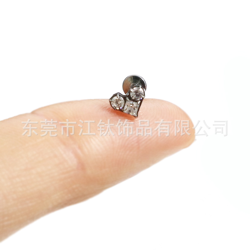 F136 Titanium Heart Shape Stud Earring with 5A Zircon for Cartilage Piercing - G23 Titanium Alloy Body Jewelry - Image 2