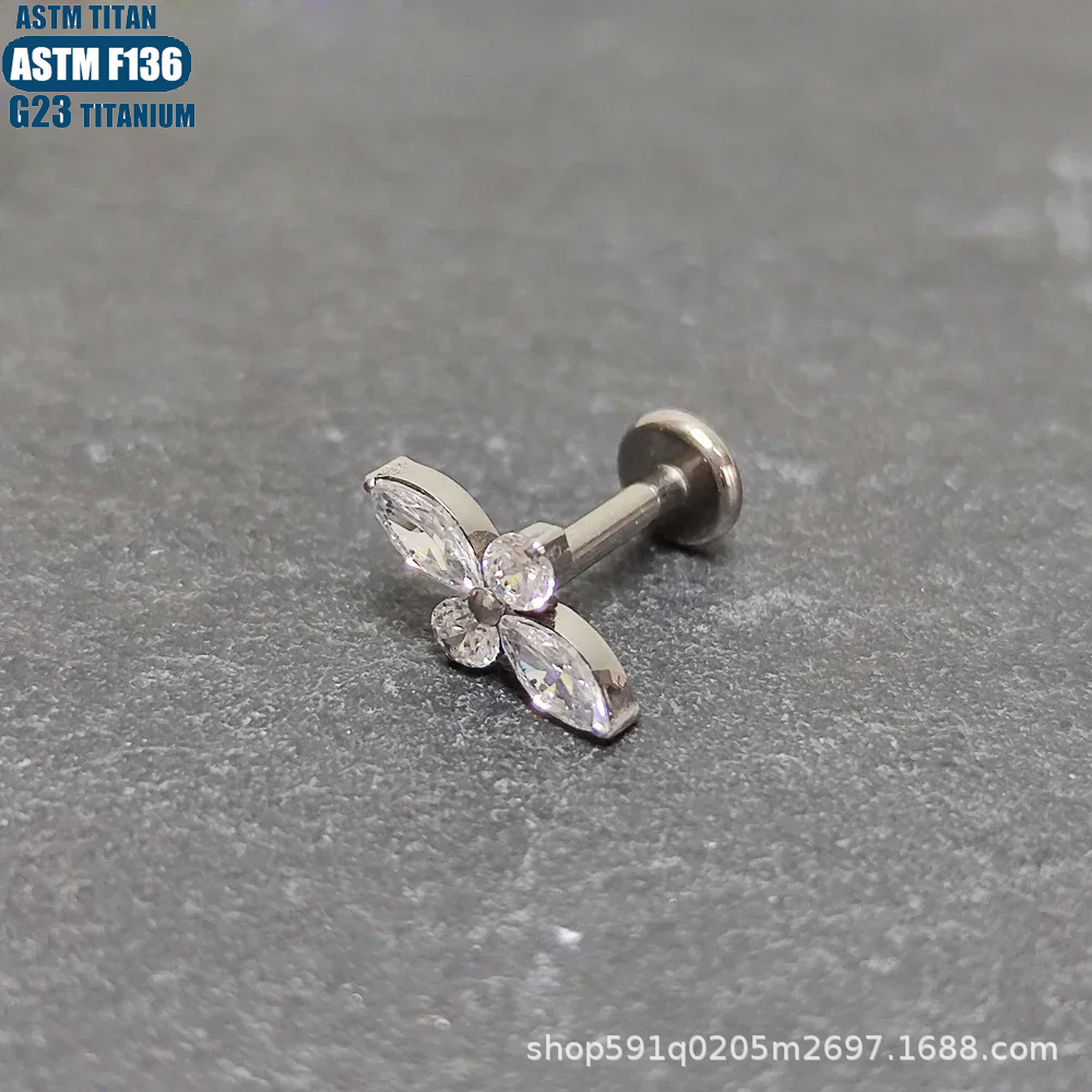 G23 Titanium Alloy Gold Lip Ring Spiral Diamond Ear Stud Inner Tooth Thread Small Ear Stud Puncture Jewelry Lip Stud Lip Decoration - Image 2