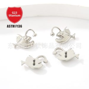 F136 Titanium Lantern Fish Chandelier Earrings G23 Titanium Cartilage Stud Cartilage Jewelry for Helix Tragus Conch