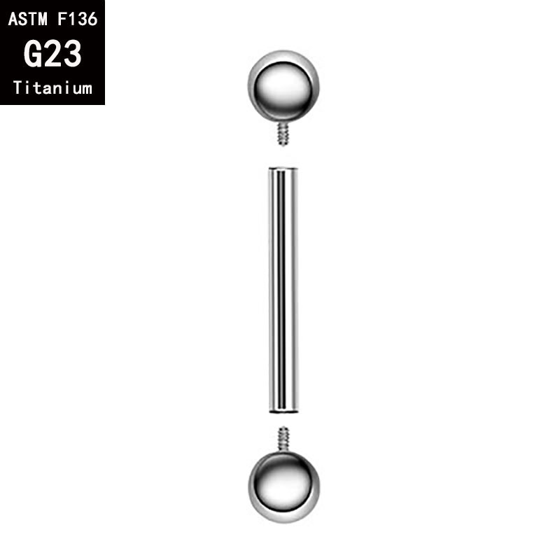 G23 Titanium Internally Threaded Tongue Barbell Double Round Ball Straight Bar Tongue Ring F136 Alloy Piercing Jewelry - Image 2