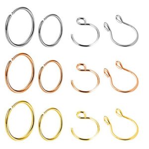 12 Pcs Fake Nose Ring Nose Nail Piercing Jewelry Set, Stainless Steel Geometric Style, 2023 Spring Trendy Ethnic Vintage