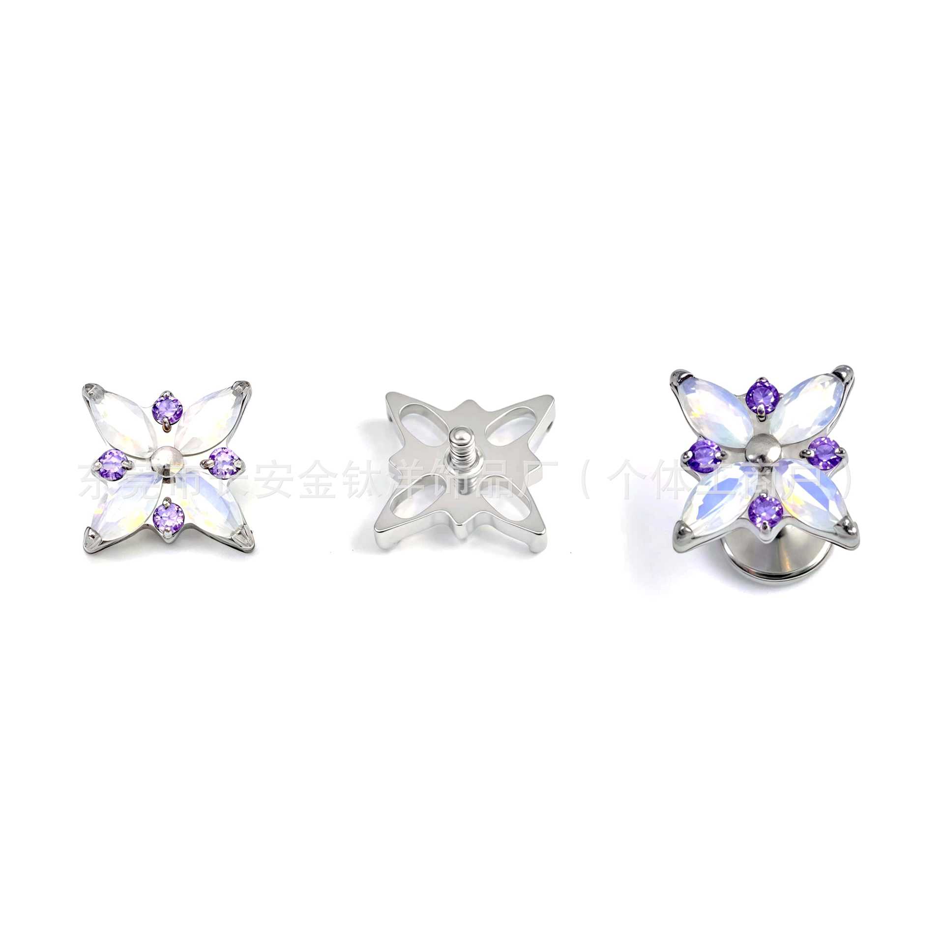 F136 Titanium Opal Cross Flower Inlaid Zircon Earrings Nose Nail Ear Bone Nail G23 Titanium Alloy Body Piercing Jewelry - Image 3