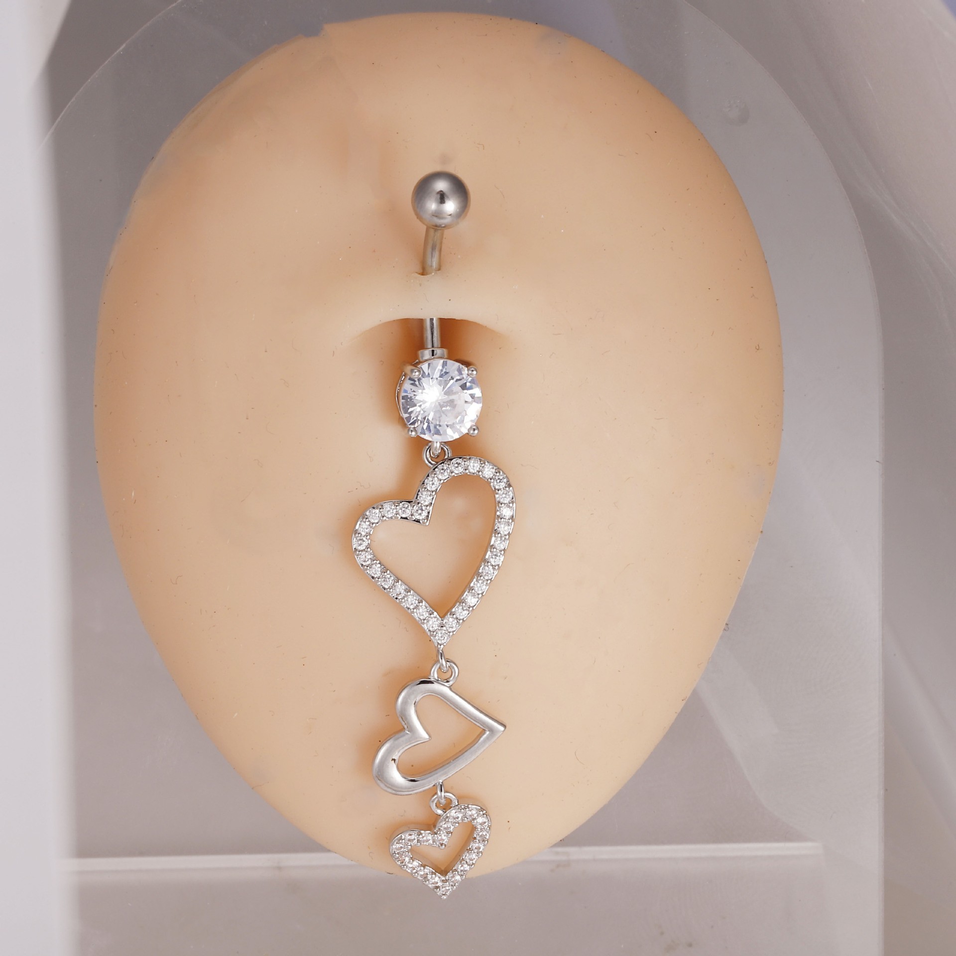 Gold Heart Belly Button Ring Copper Zircon Heart Navel Piercing Jewelry for Women Summer 2024 - Image 4