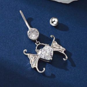 Heart-Shaped Zircon Wings Navel Ring Gold Belly Button Piercing Jewelry Wholesale