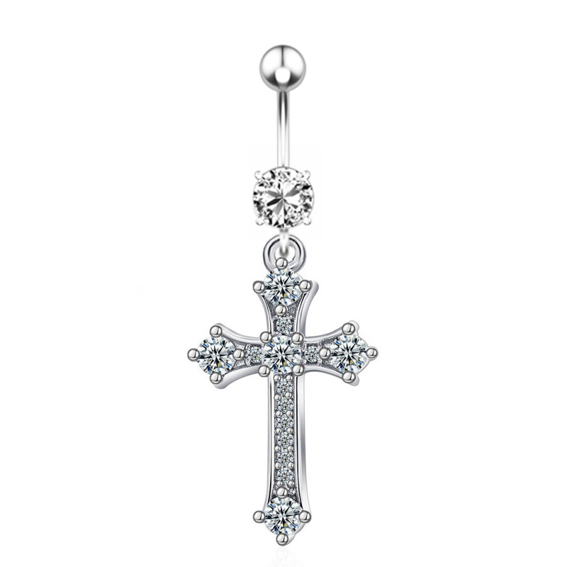 Cross Copper Inlaid Zircon Belly Button Ring - 4 Gold Tone 2024 Summer Collection - Image 5