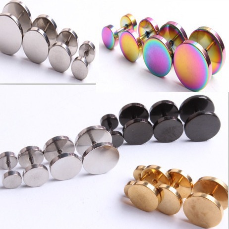 Men's Earrings Stainless Steel Ear Bone Nails Korean Style Punk Black Round Dumbbell Earrings for Women - Image 2