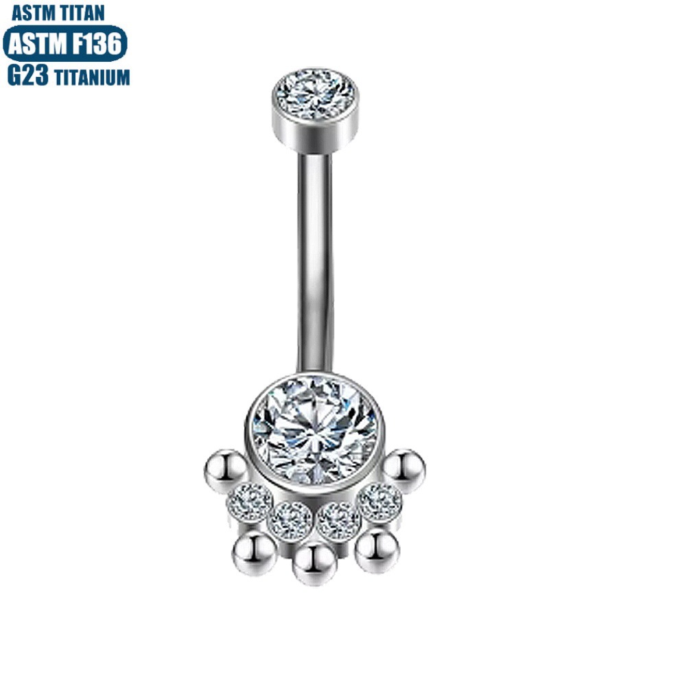 Women's Sexy Navel Ring F136 Titanium Navel Piercing Ball Zircon Inner Spiral Body Jewelry - Image 2