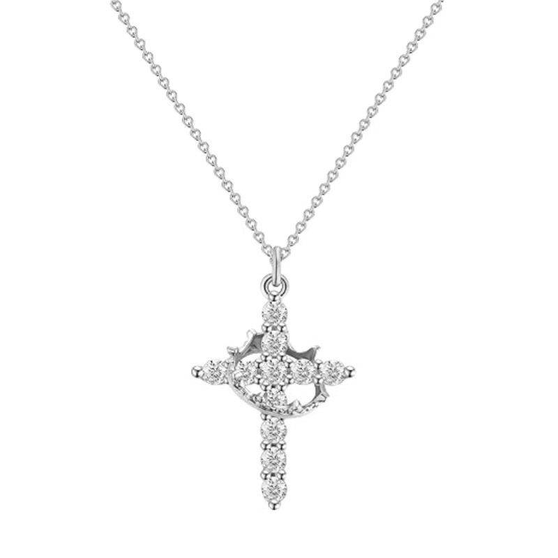 Women's Crown Cross Hollow Design Colorful Zircon Clavicle Chain Necklace Light Luxury Gold Plated Copper Jewelry - Image 5