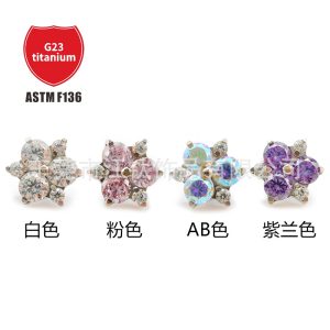 G23 Titanium Flower Inlaid Zircon Ear Bone Lip Nail Body Piercing Jewelry - F136 Alloy