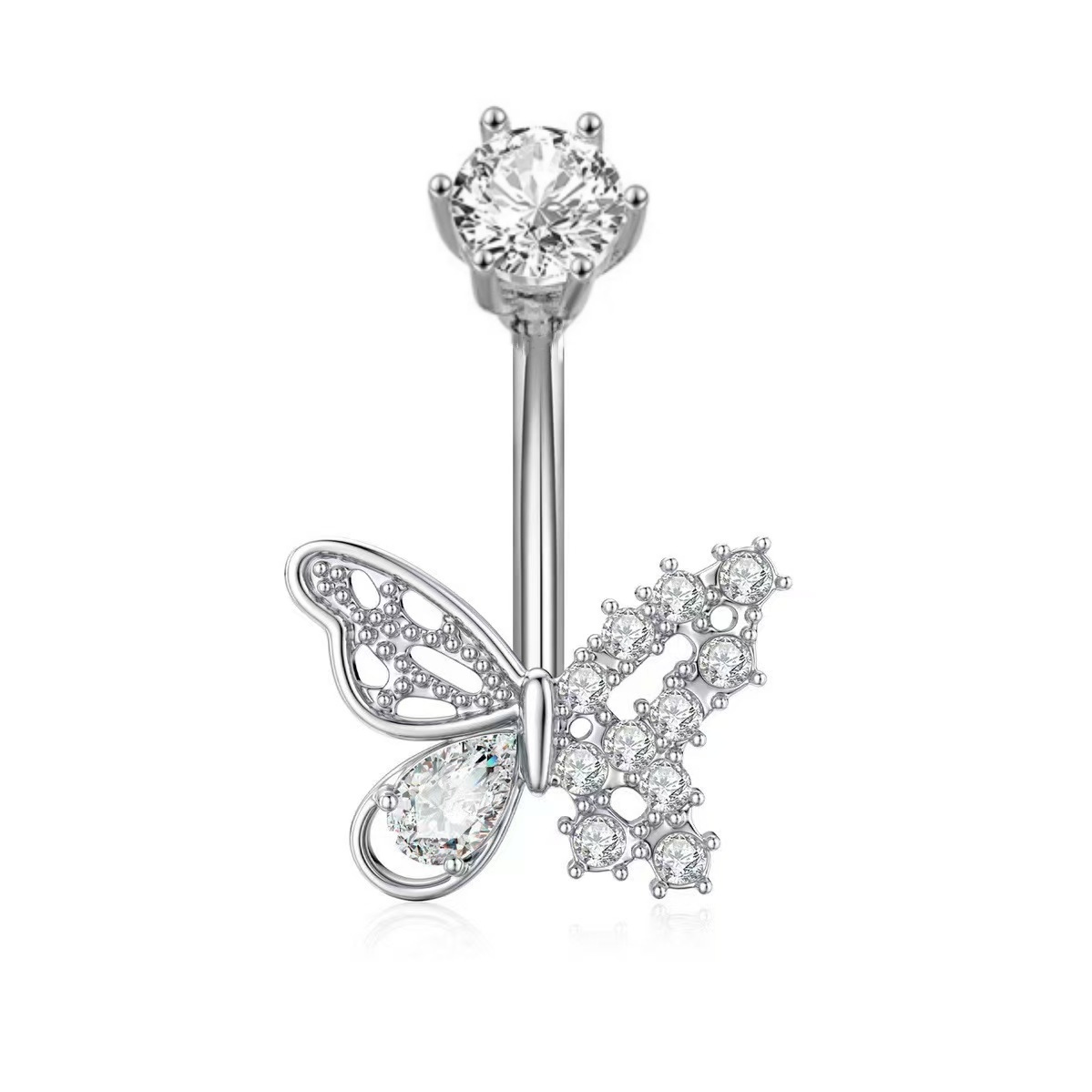 Heart Shaped Stainless Steel Zircon Belly Button Ring Dangle Navel Chain Butterfly Horseshoe Navel Jewelry 2025 Spring - Image 4