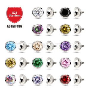 G23 Titanium Labret Stud with Zircon Gem - ASTM F136 Titanium Alloy Body Piercing Earring