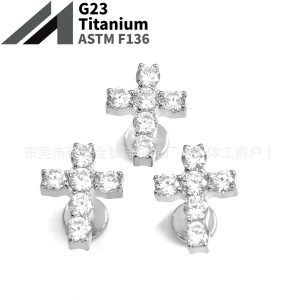F136 Titanium Cross Inlaid 5A Zircon Ear Stud Ear Bone Nails Cochlear Nails Body Piercing Jewelry