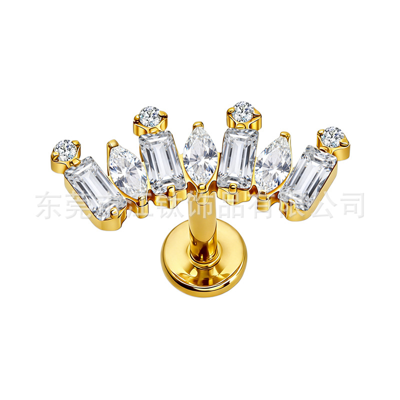 G23 Titanium Alloy Fan-Shaped Cubic Zirconia Ear Stud Cartilage Earring - Image 5